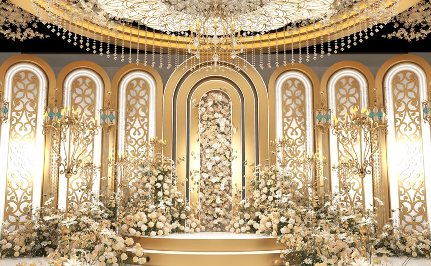 向阳街道香槟色调婚礼堂效果展示